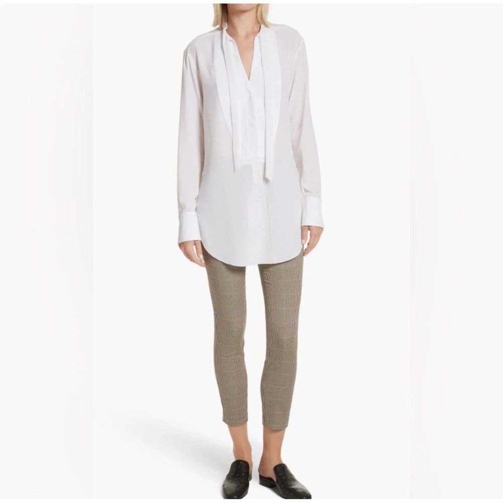 Rag & Bone Freda Tuxedo Shirt Womens M Cream Silk Blend Bow Blouse Luxury - Picture 12 of 12